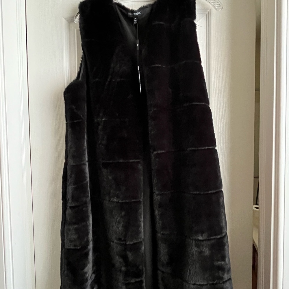 Ming Wang Black Faux Fur Vest